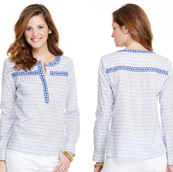 Vineyard Vines Woman Blue White Striped Long Sleeve Top Blouse Embroidery M - Picture 11 of 11